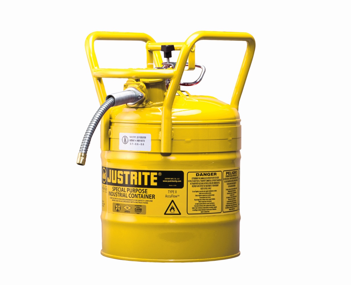 Justrite 7150210 - 5 Gallon Type I Yellow Safety Diesel Can with