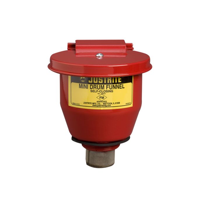 Justrite 08202 - Small Steel Funnel for Flammables with Self-closing Cover and 1
