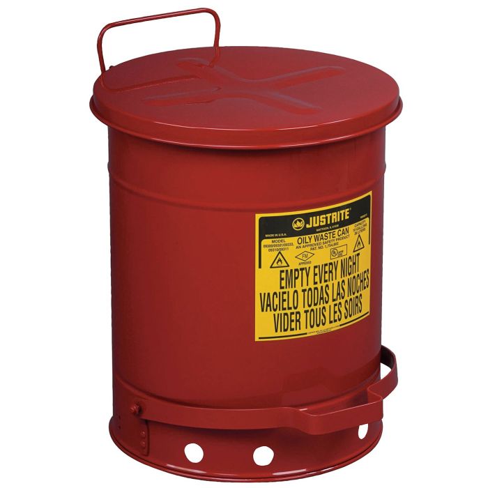 Justrite Red Foot-Operated Oily Waste Cans