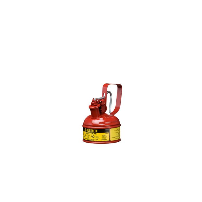 Justrite 10001 1 Pint Type I Red Steel Safety Can with Trigger Handle, Stainless Steel Flame Arrester & Self-Close Lid - Gas