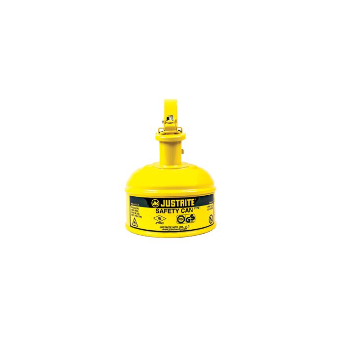 Justrite 10011 1 Pint Type I Yellow Steel Safety Can with Trigger Handle, Stainless Steel Flame Arrester & Self-Close Lid - Diesel