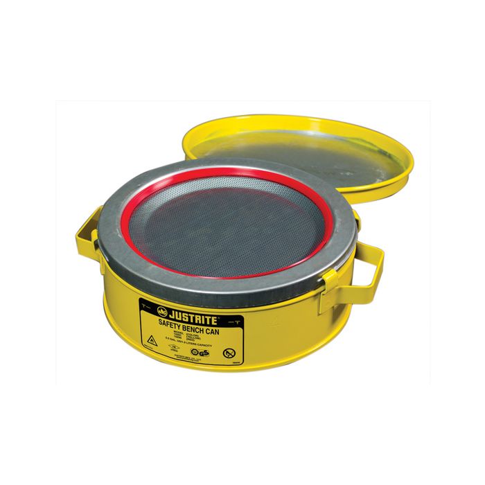 Justrite 10291 Yellow Steel Bench Can for Solvents - 2 Quart