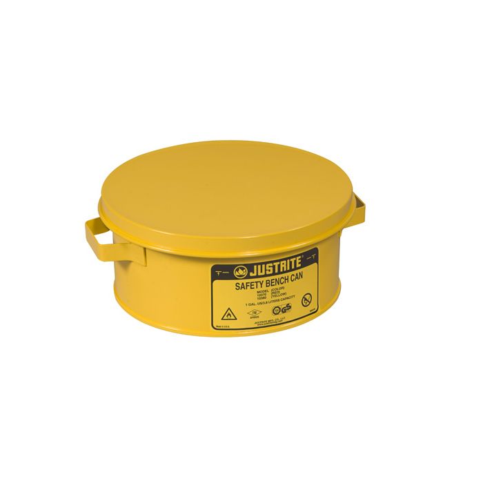 Justrite 10385 Yellow Steel Bench Can for Solvents - 1 Gallon