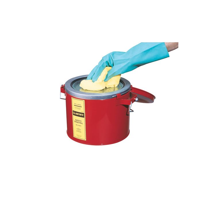 Justrite 10471 Steel Swab Pail with Dasher Plate for Sponging Operations and Hinged Cover - 6 Quart
