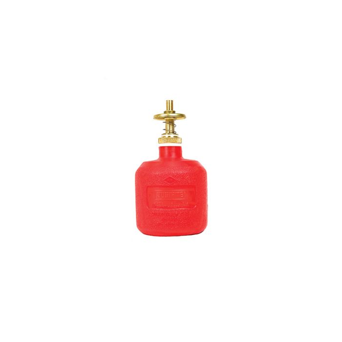 Justrite 14004 Red Non-Metallic Dispensing Can with Brass Dispenser Valve - 8 Ounce