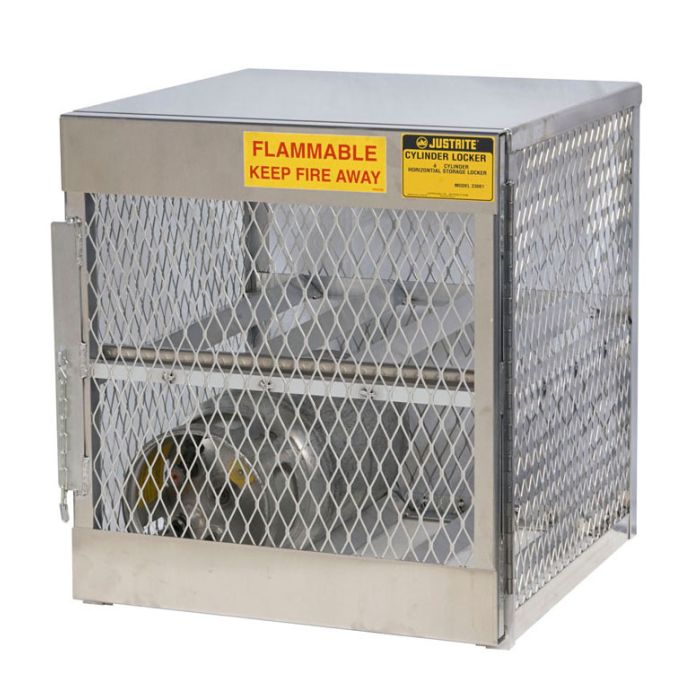 Justrite 23001 Horizontal 4 Cylinder Gas LPG Aluminum Storage Locker / Cage