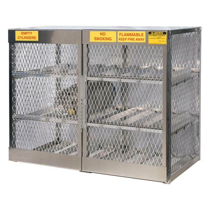 Justrite 23004 Horizontal 12 Cylinder Gas LPG Aluminum Storage Locker / Cage