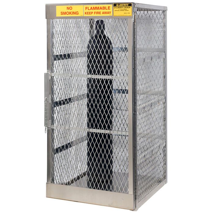 Justrite 23006 Vertical 10 Cylinder Compressed Gas Aluminum Storage Locker / Cage