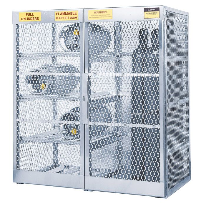Justrite 23008 Combination 8 Horizontal / 10 Vertical Gas Cylinder Aluminum Storage Locker / Cage