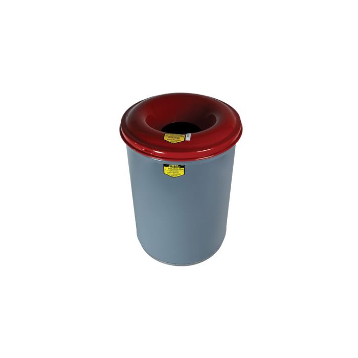 Justrite 26415Heavy Duty Steel Cease-Fire Waste Receptacle Safety Drum Can with Red Top - 15 Gallons