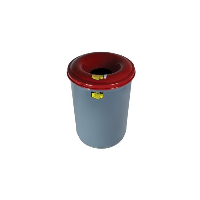 Justrite 26430Heavy Duty Steel Cease-Fire Waste Receptacle Safety Drum Can with Red Top - 30 Gallons
