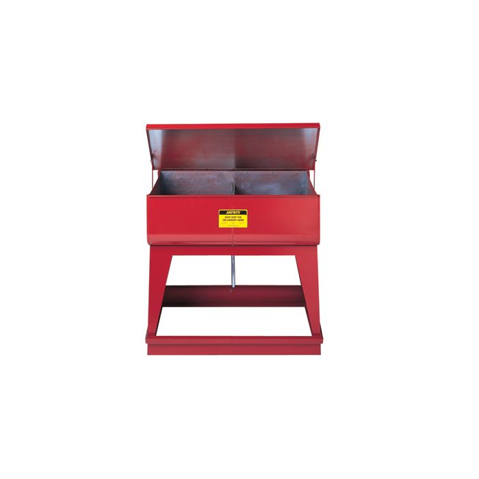 Justrite 27140 Red Floor Standing Twin Chamber Steel Rinse Tank with Foot-Operated Self-Close Cover and Drain Plugs - 8 Gallon