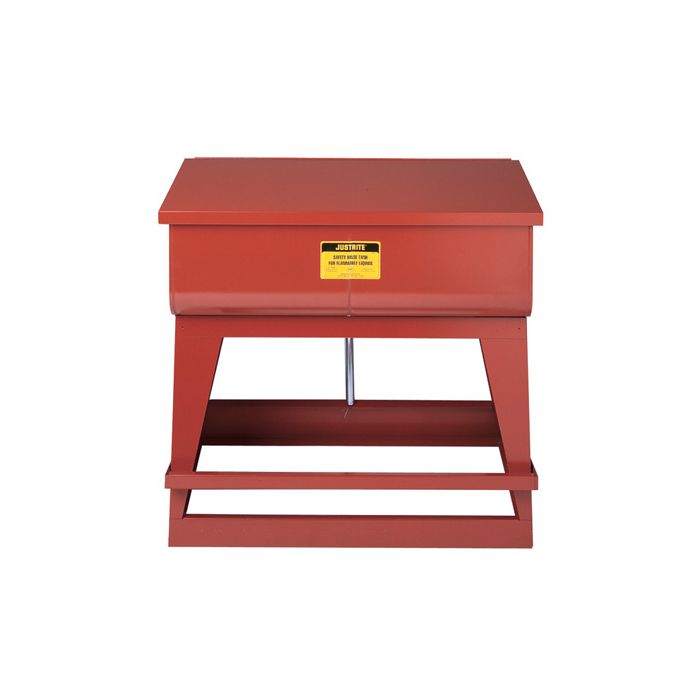 Justrite 27220 Red Floor Standing Steel Rinse Tank with Foot-Operated Self-Close Cover and Drain Plug - 22 Gallon