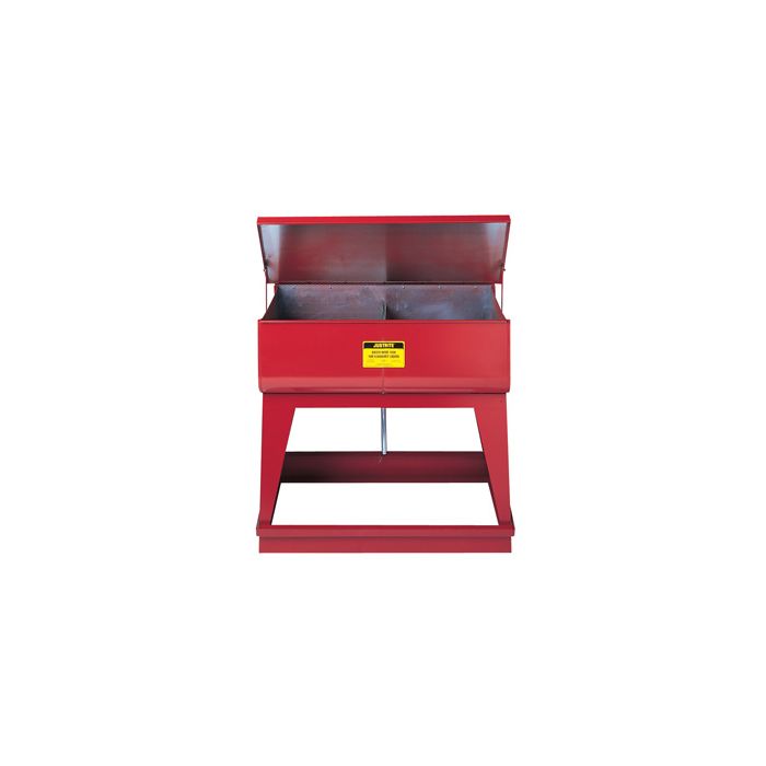 Justrite 27260 Red Floor Standing Twin Chamber Steel Rinse Tank with Foot-Operated Self-Close Cover and Drain Plugs - 18 Gallon