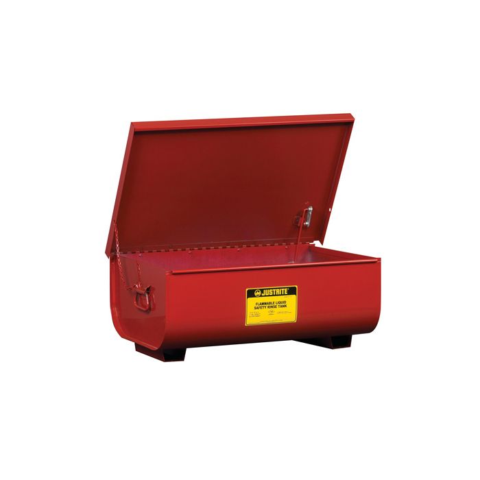 Justrite 27311 Red Benchtop Steel Rinse Tank - Lift-and-Latch Cover with Fusible Link and Drain Plug - 11 Gallon