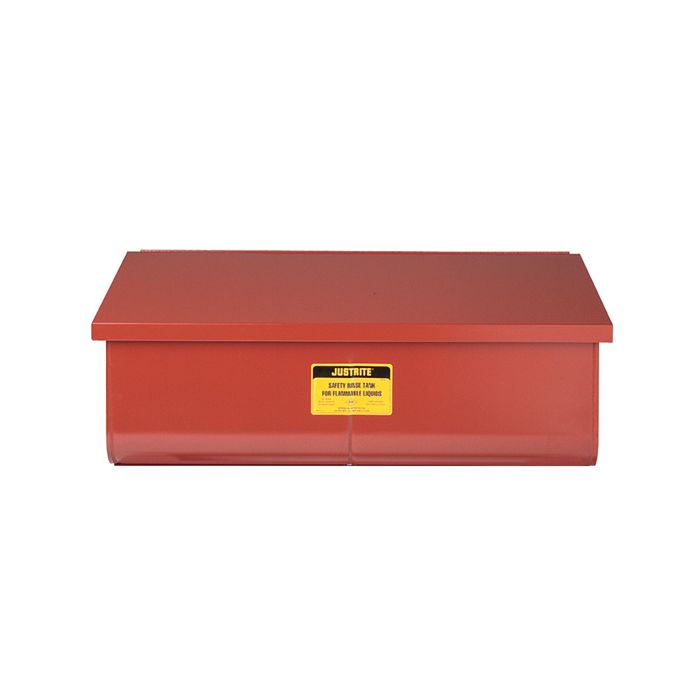 Justrite 27322 Red Benchtop Steel Rinse Tank - Lift-and-Latch Cover with Fusible Link and Drain Plug - 22 Gallon