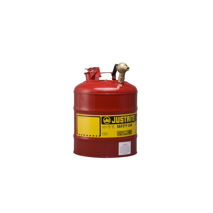 Justrite 7150147 Type I Steel Dispensing Safety Can with Top Lab Style Brass Faucet and Stainless Steel Flame Arrester - 5 Gallon