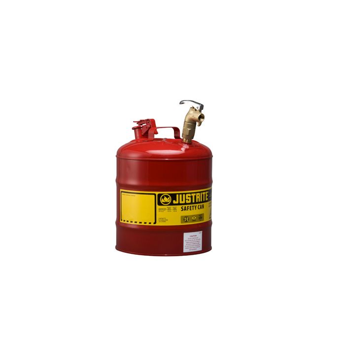 Justrite 7150157 Type I Steel Dispensing Safety Can with Top Industrial Style Brass Faucet and Stainless Steel Flame Arrester - 5 Gallon