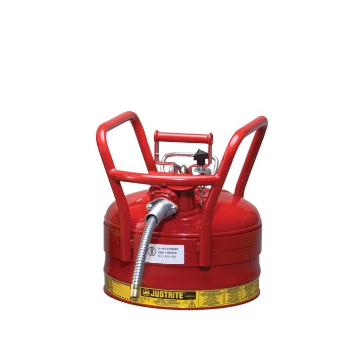 Justrite 7325120 Type 2 Accuflow D.O.T. Red Steel Safety Can for Gas - 2.5 Gallon - 5/8