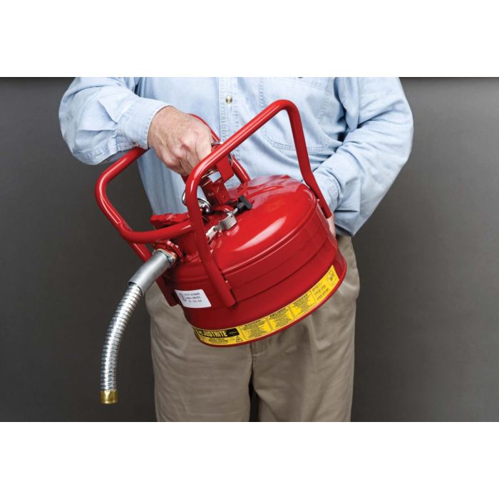 Justrite 7325130 Type 2 Accuflow D.O.T. Red Steel Safety Can for Gas - 2.5 Gallon - 1
