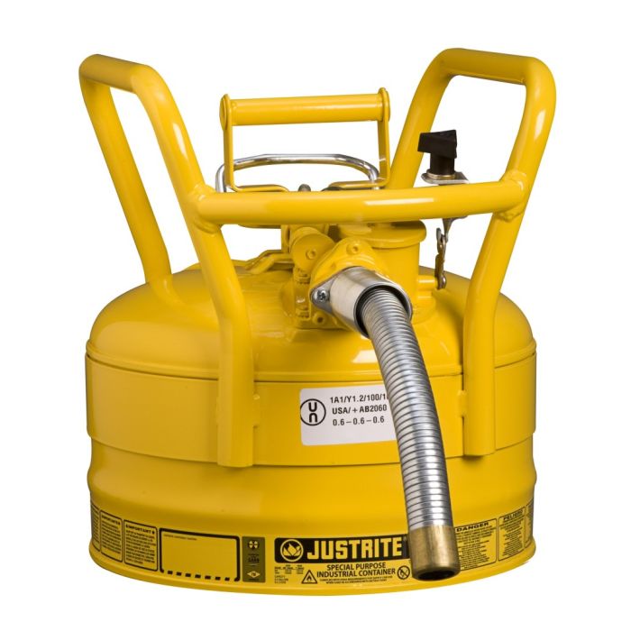 Justrite 7325230 Type 2 Accuflow D.O.T. Yellow Steel Safety Can for Diesel - 2.5 Gallon - 1