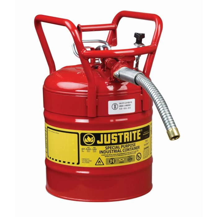 Justrite 7350130 Type 2 Accuflow D.O.T. Red Steel Safety Can for Gas - 5 Gallon - 1
