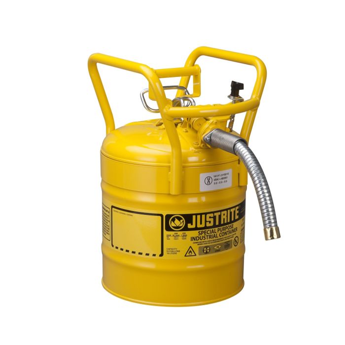 Justrite 7350230 Type 2 Accuflow D.O.T. Yellow Steel Safety Can for Diesel - 5 Gallon - 1