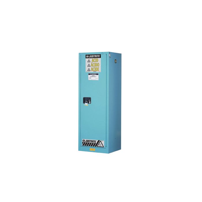 Justrite 22 Gallon Chemcor Lined Slimline Corrosives Safety Cabinets with 3 Shelves