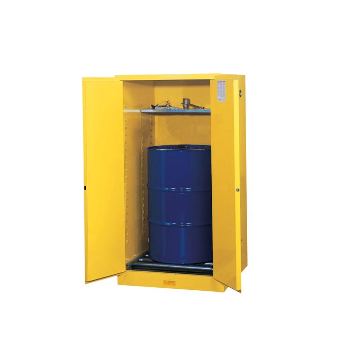 Justrite 896260 - 55 Gallon Manual Close Sure-Grip EX Vertical Drum Cabinet with Drum Rollers