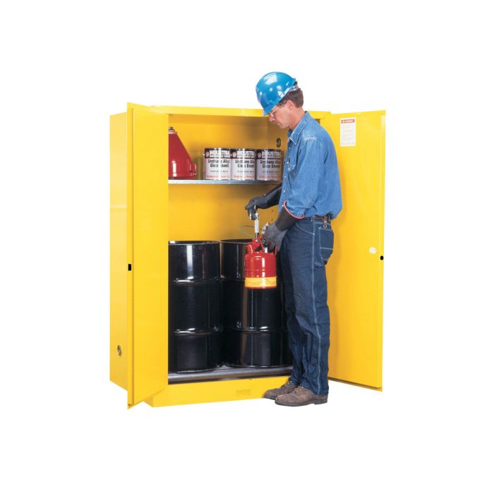 Justrite 899060 - 60 Gallon Manual Close Sure-Grip EX Vertical Drum Cabinet with Drum Rollers