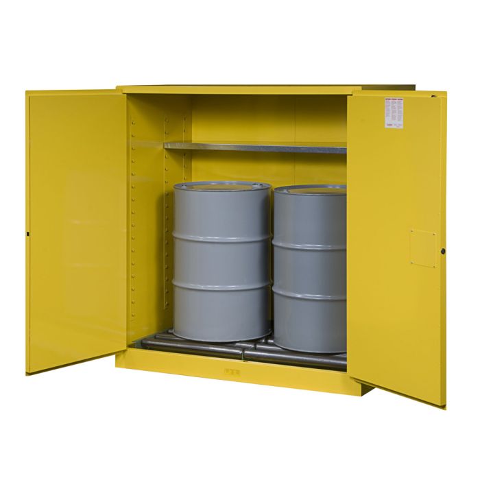 Justrite 899160 - 110 Gallon Manual Close Sure-Grip EX Vertical Drum Cabinet with Drum Rollers