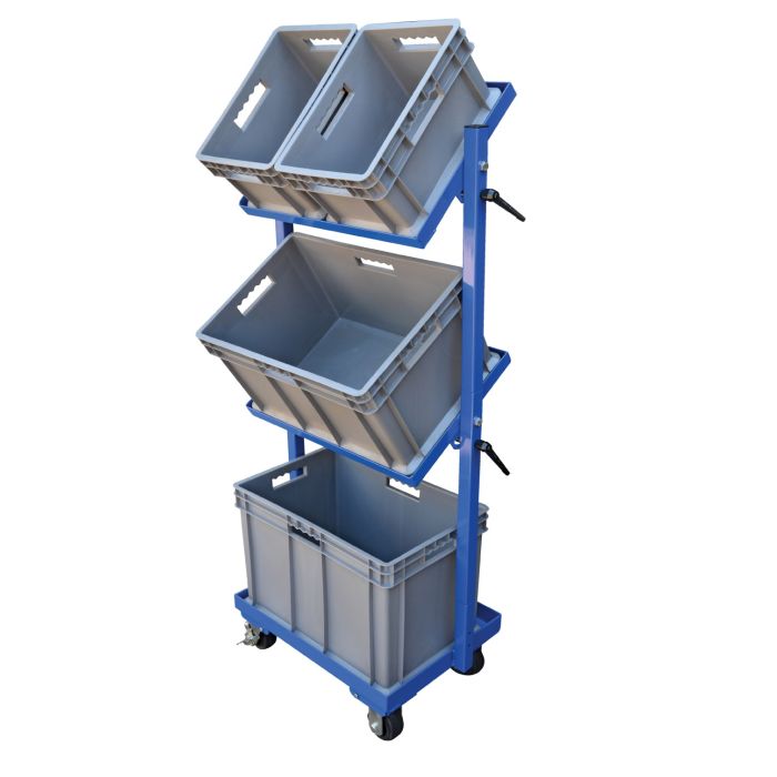 Vestil TSCT-3B Steel 3 Tier Stock Cart with Bins - 100 lbs Capacity