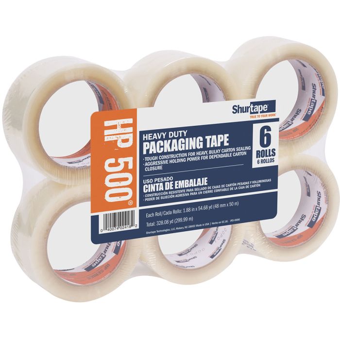 Shurtape HP 500 207831 Heavy Duty Grade Hot Melt Packaging Tape - Clear - 3.0 mils - 48mm x 50m