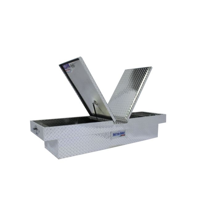 Better Built SEC Aluminum Two-Lid Gullwing Crossover Saddle Truck Box - Silver Finish