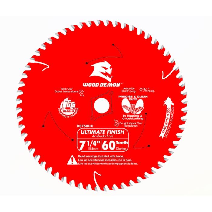 Diablo Wood Demon 7-1/4 in. x 60-Teeth Ultimate Finish Carbide Saw Blade for Wood | Model D0760UXA