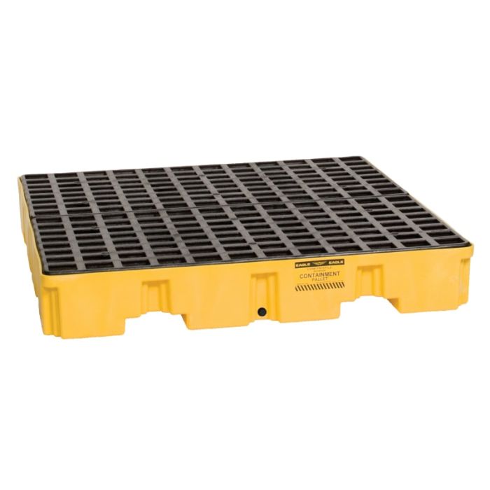 Eagle 1645 4 Drum Plastic Spill Containment Pallet with Drain - Yellow - Image 2