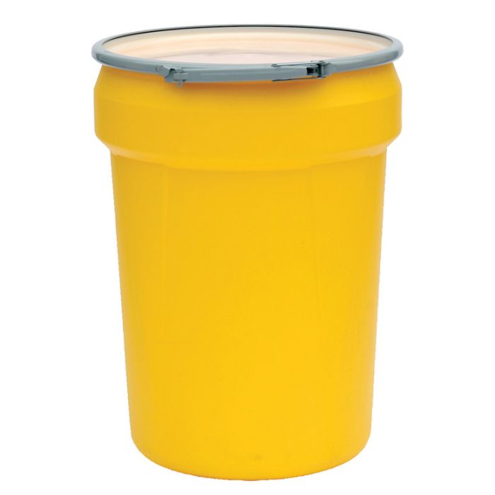 Eagle Manufacturing 1601M Yellow 30 Gallon Open Head Poly Drum with Metal Lever-Lock