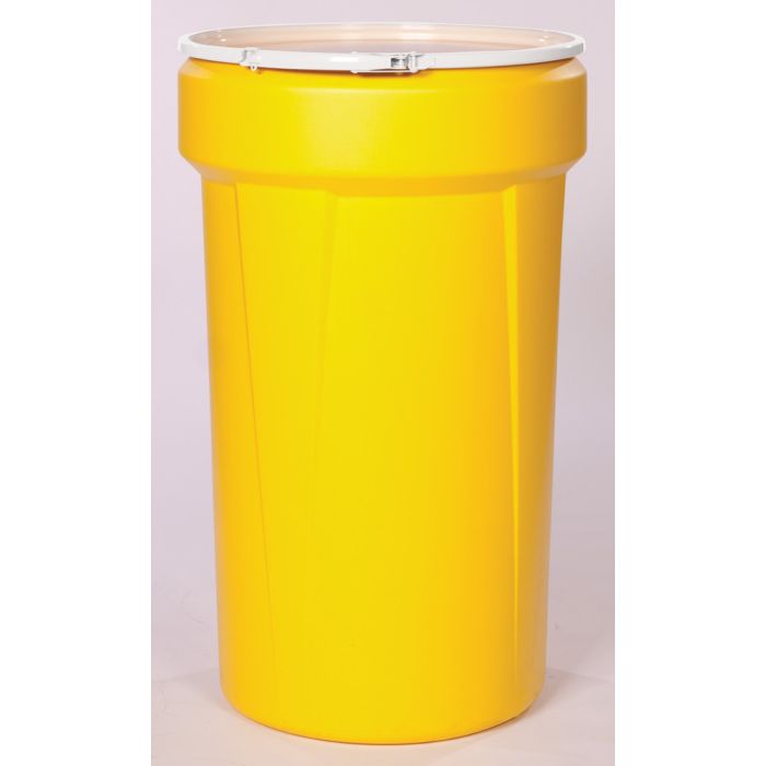 Eagle Manufacturing 1655 Yellow 55 Gallon Open Head Poly Drum with Plastic Lever-Lock