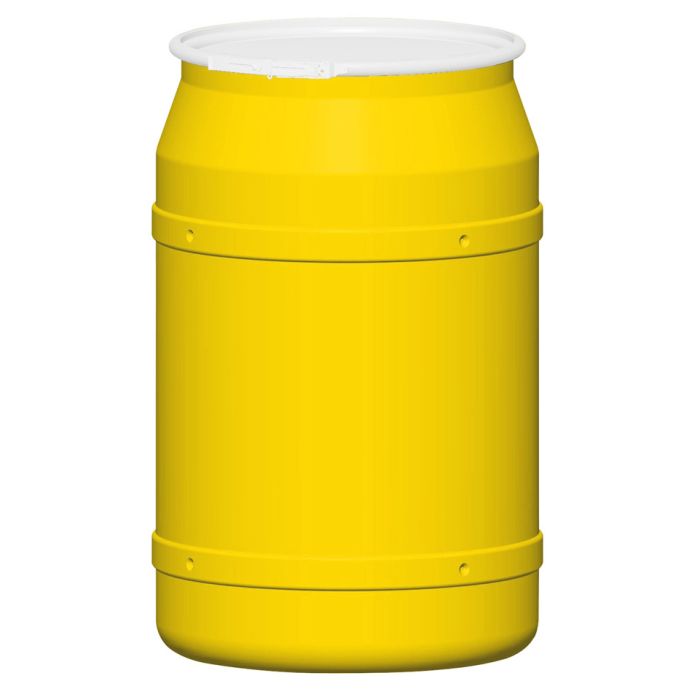 Eagle Manufacturing 1656 Yellow 55 Gallon Open Head Poly Drum with Plastic Lever-Lock