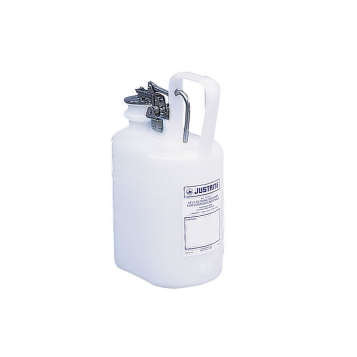 Justrite 12161 Polyethylene Oval Safety Container for Corrosives/Acids with Stainless Steel Hardware - 1 Gallon - Self-Close Cap