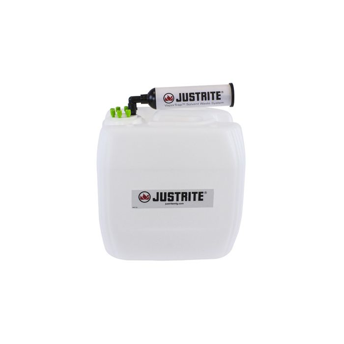 Justrite 12836 13.5L HDPE VaporTrap UN/DOT Carboy with Filter Kit, 70mm cap, 6 ports 1/16