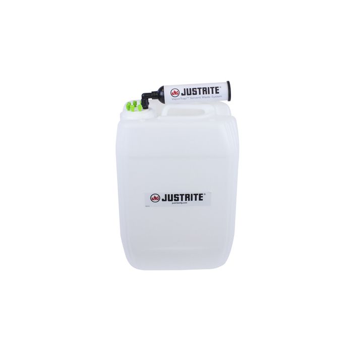 Justrite 12837 20L HDPE VaporTrap UN/DOT Carboy with Filter Kit, 70mm cap, 6 ports 1/16