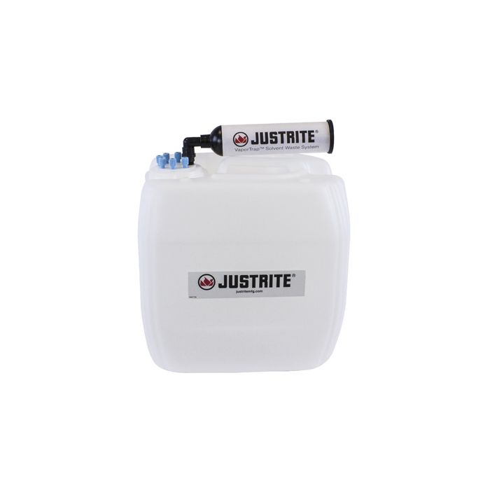 Justrite 12838 13.5L HDPE VaporTrap UN/DOT Carboy with Filter Kit, 70mm cap, 6 ports 1/8