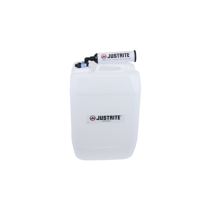Justrite 12843 20L HDPE VaporTrap UN/DOT Carboy with Filter Kit, 70mm cap, 4 ports 1/8
