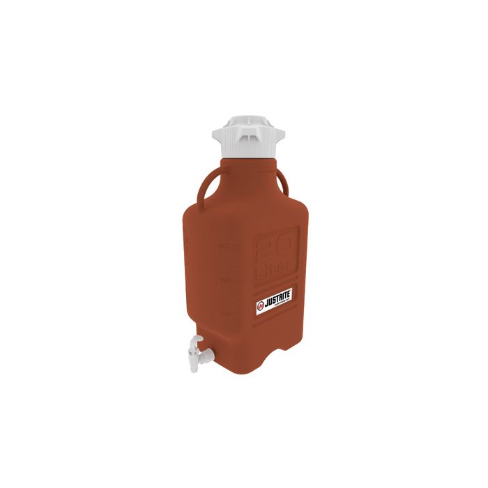 Justrite 12926 20L Amber High Density Polyethylene Carboy with Spigot and 120 mm Cap