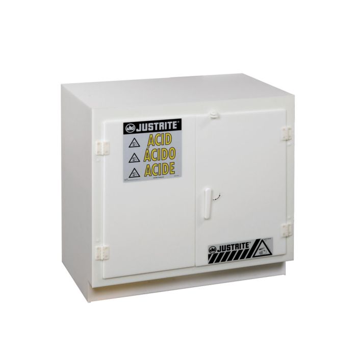 Justrite 24010 Polyethylene Undercounter Corrosives/Acid Cabinet Holds Thirty-Six 2-1/2 Liter Bottles - 2 Door