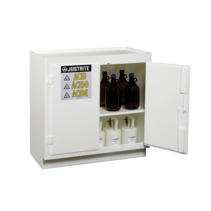 Justrite 24015 Polyethylene Freestanding Corrosives/Acid Cabinet Holds Thirty-Six 2-1/2 Liter Bottles - 2 Door