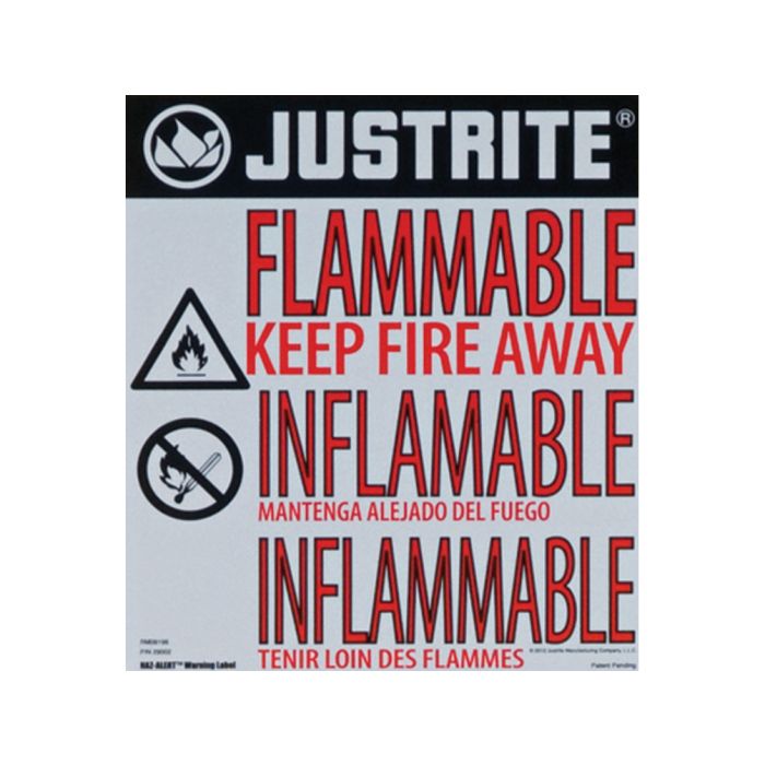 Justrite 29002 Haz-Alert Flammable Large Warning Label For Safety Cabinet