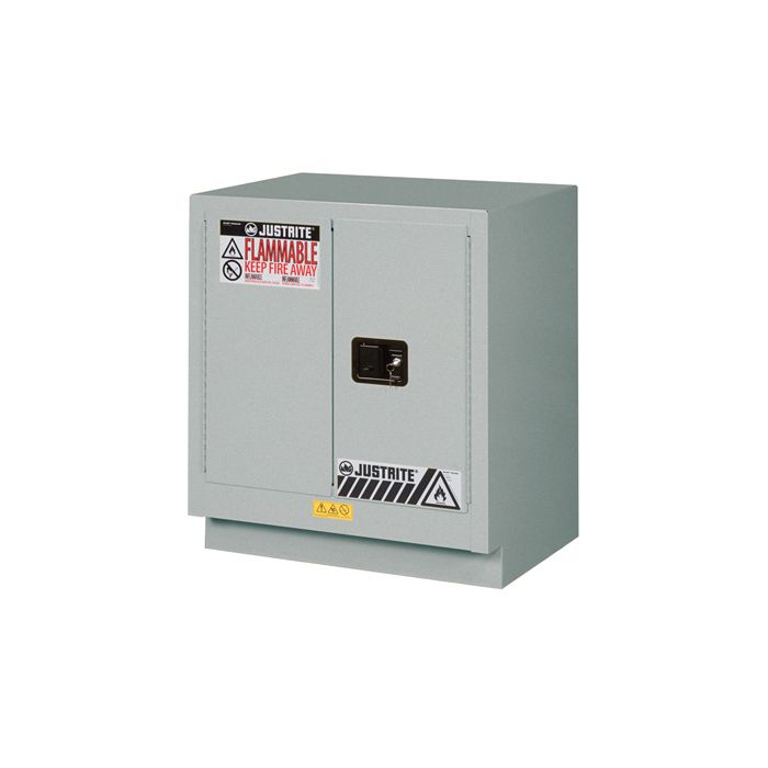 Justrite 8825242 Silver Chemcor Under Fume Hood Corrosives/Acids Safety Cabinet - 19 Gallon with 1 Shelf and 2 Manual Close Doors