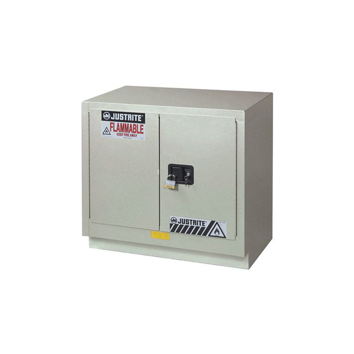 Justrite 8849042 Silver Chemcor Under Fume Hood Corrosives/Acids Safety Cabinet - 23 Gallon with 1 Shelf and 2 Manual Close Doors